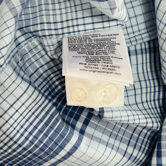 Penguin by Munsingwear Blue XL Classic Fit Shirt Button Plaid Vintage - Picture 6 of 7